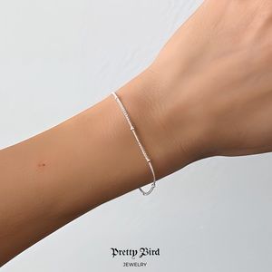 14k White Gold Plated Dainty Bead Chain Bracelet 6.9”